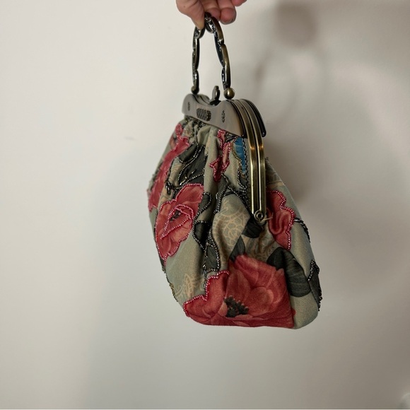 Vintage Floral Beaded Frame Purse Clutch Pink Green Brown - Picture 4 of 10